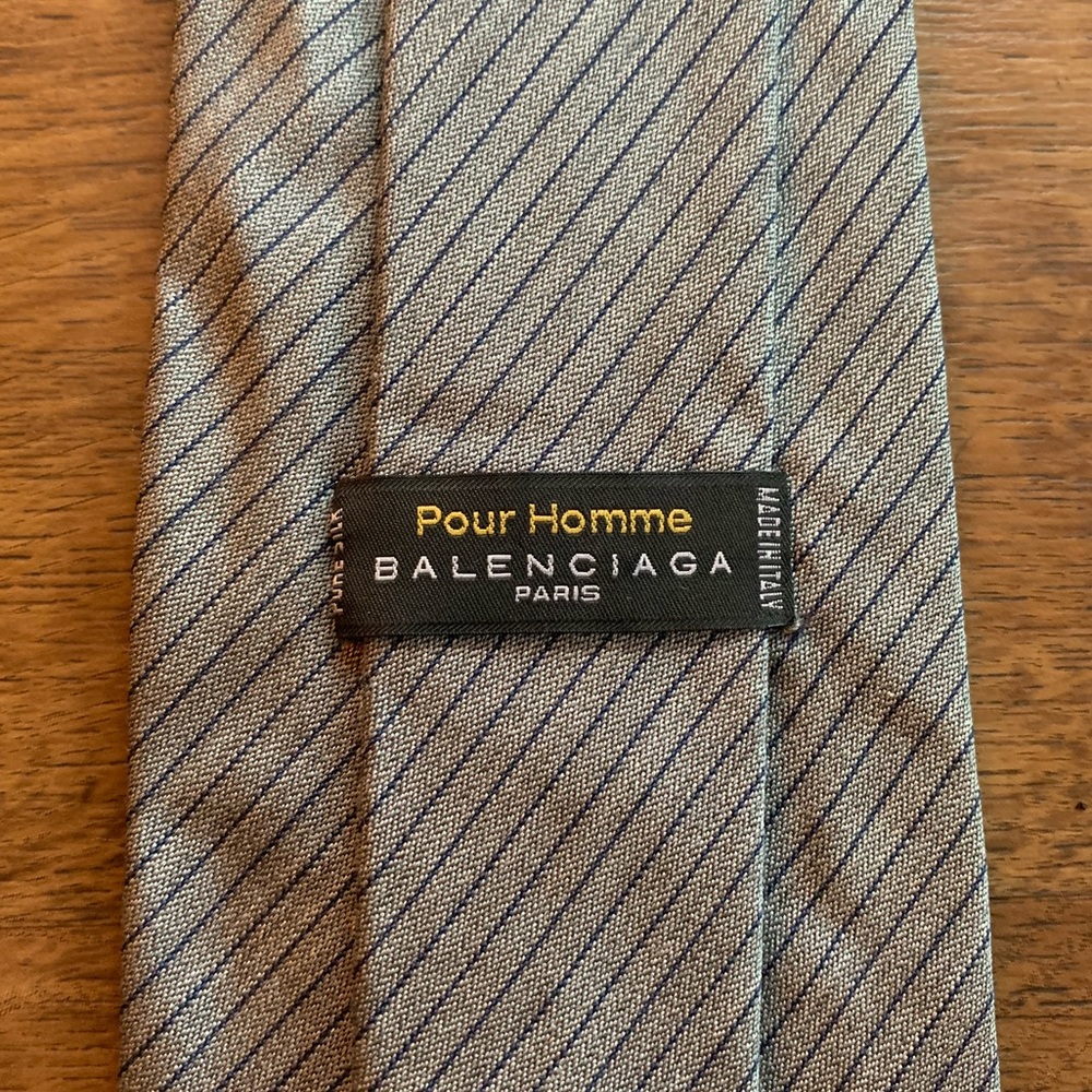 Balenciaga Gray & Navy Pinstripe Silk Tie